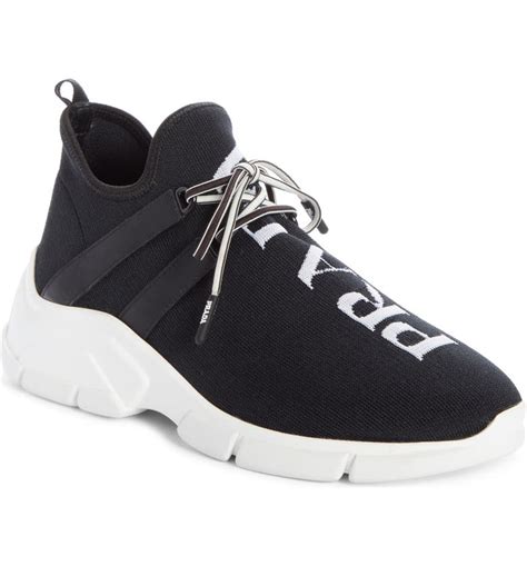 prada leder sneaker schwarz white logo|prada knit sneakers women's.